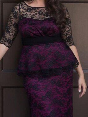 Plus size black lace evening dress, long dress, wedding dress